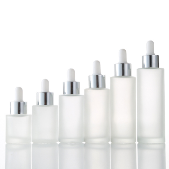 1oz 30ml 60ml 80ml 100ml clear frost dropper bottle for oil cosmetic with silver black white lid