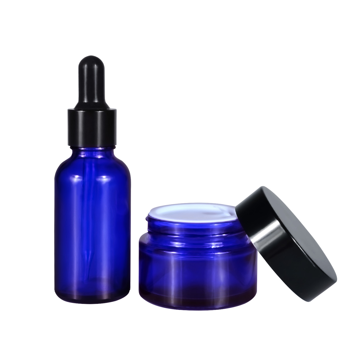 1oz 30ml Blue clear glass dropper essential oil  bottle and cosmetic cream jar series container