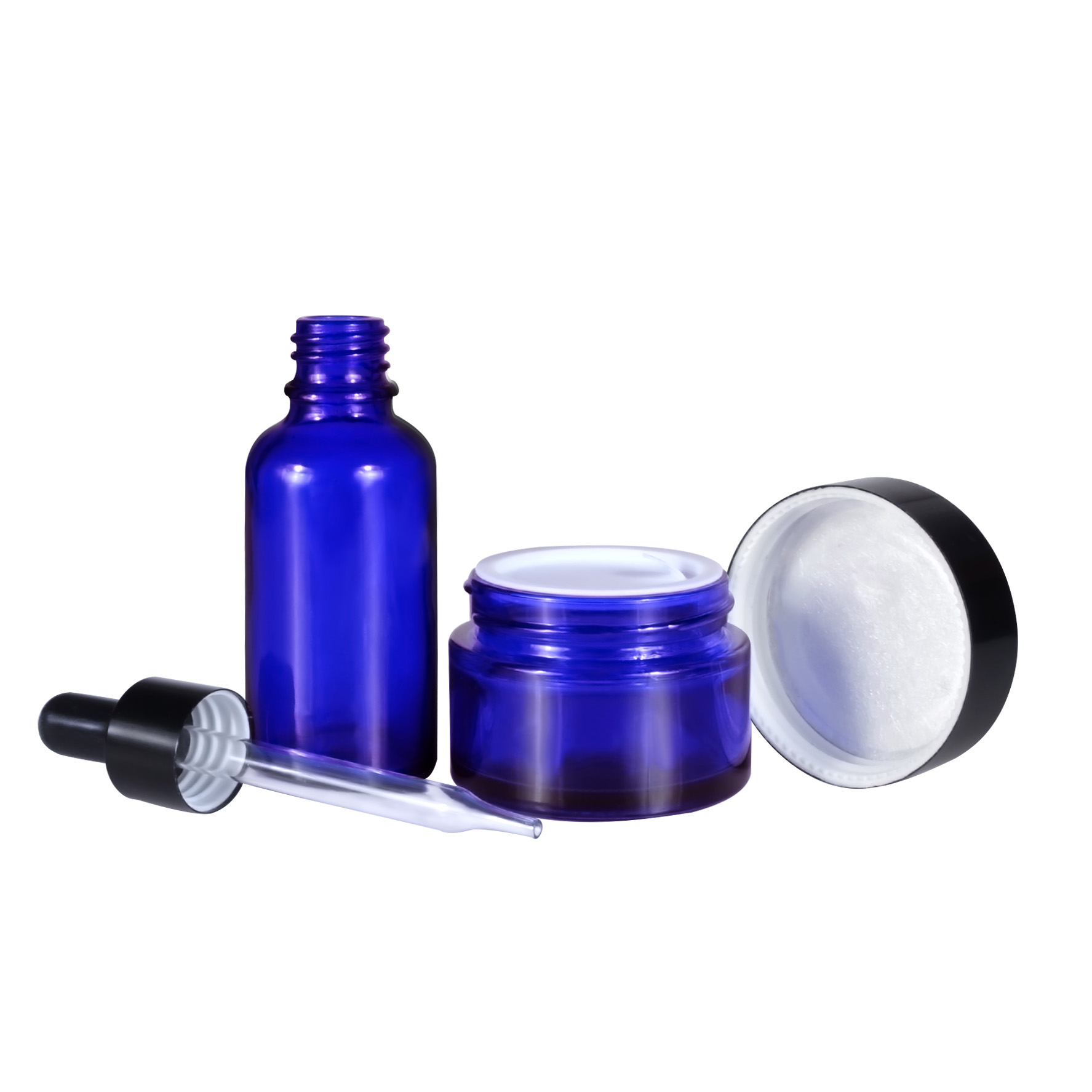 1oz 30ml Blue clear glass dropper essential oil bottle and cosmetic cream jar series container