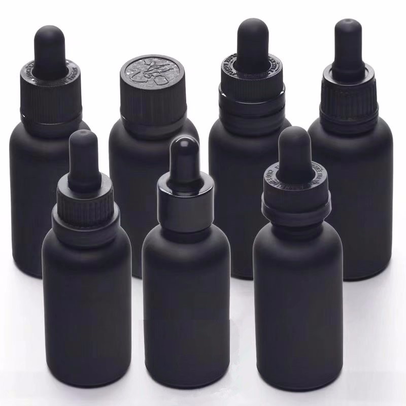 1oz 30ml Matt Black Boston Round Glass Bottle with 1ml Calibrated Glass Dropper