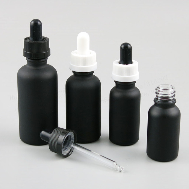 1oz 30ml Matt Black Boston Round Glass Bottle with 1ml Calibrated Glass Dropper