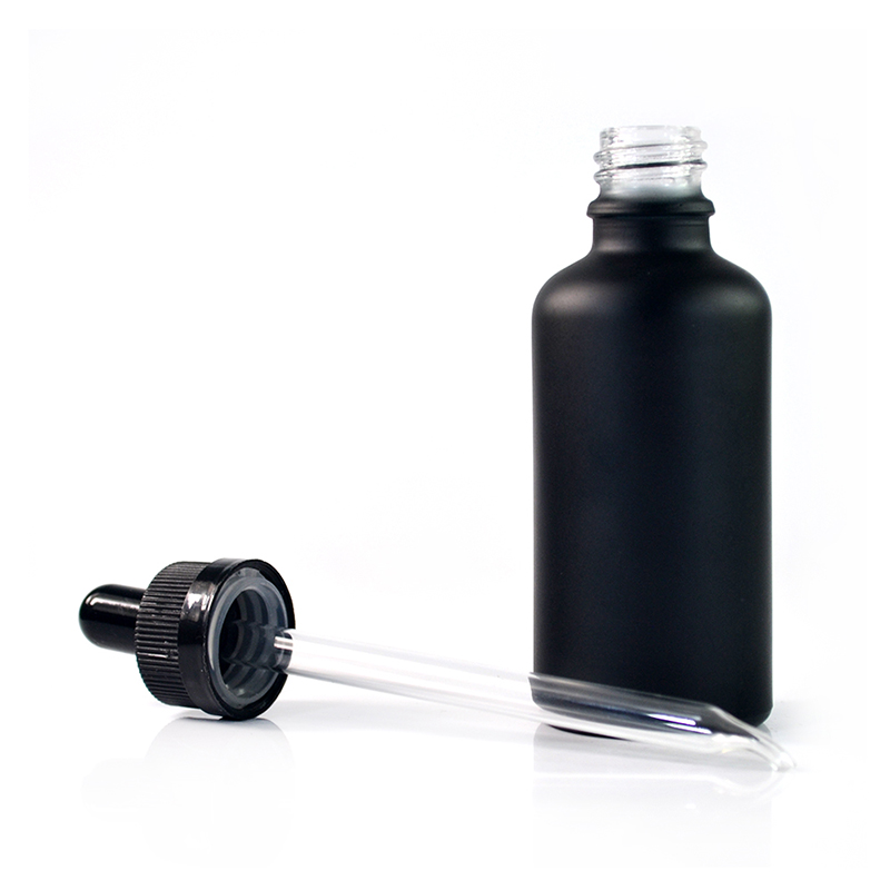 1oz 30ml Matt Black Boston Round Glass Bottle with 1ml Calibrated Glass Dropper
