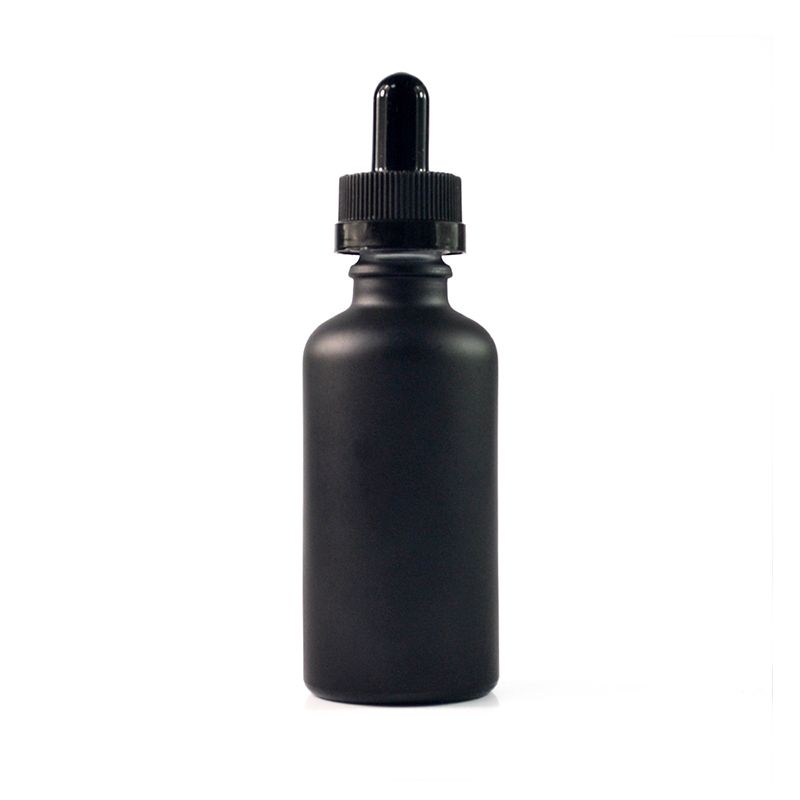 1oz 30ml Matt Black Boston Round Glass Bottle with 1ml Calibrated Glass Dropper