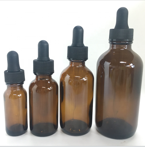 1oz 30ml amber boston round glass bottle with children resistant dropper cap for cosmetic packaging