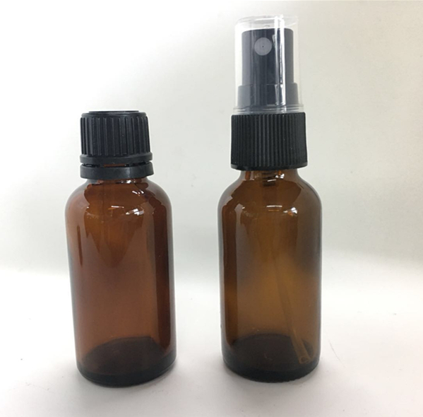 1oz 30ml amber boston round glass bottle with children resistant dropper cap for cosmetic packaging