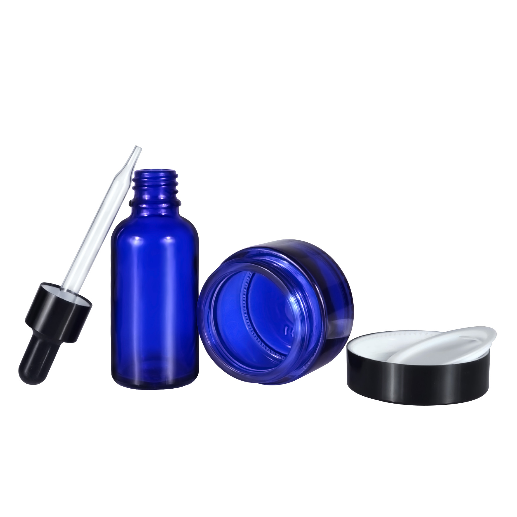 1oz 30ml clear amber glass dropper essential oil bottle and cosmetic cream jar series container