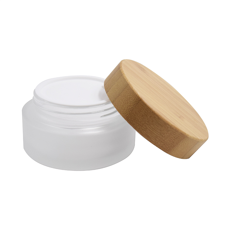 1oz 30ml clear frosted glass cosmetic cream jar bottle with natural bamboo lid 5g 10g 20g 30g 50g 100g empty cosmetic containers