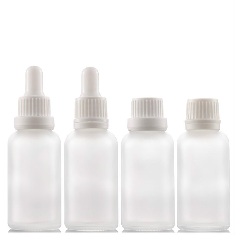 1oz 30ml clear frosted matte with dropper lid boston round glass dropper bottle