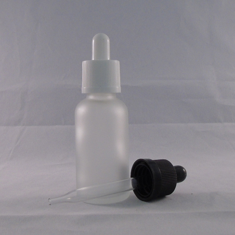 1oz 30ml clear frosted matte with dropper lid boston round glass dropper bottle
