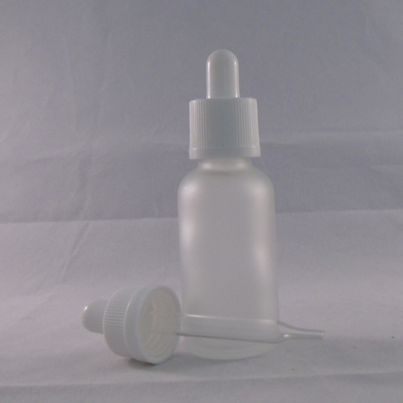 1oz 30ml clear frosted matte with dropper lid boston round glass dropper bottle