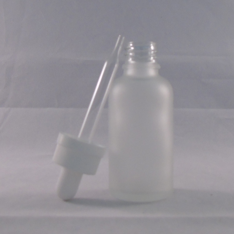 1oz 30ml clear frosted matte with dropper lid boston round glass dropper bottle