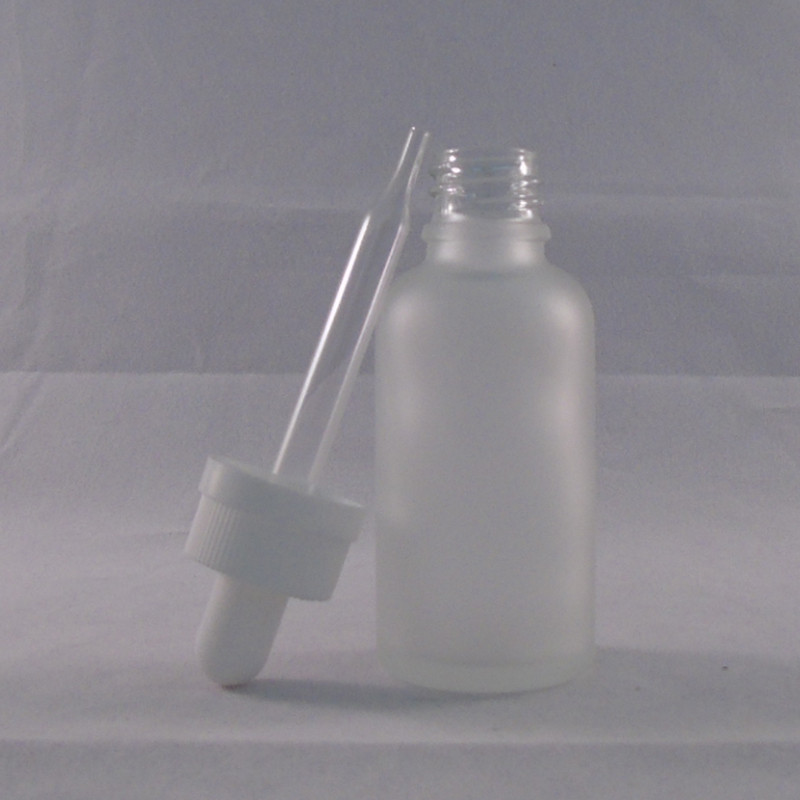 1oz 30ml clear frosted matte with dropper lid boston round glass dropper bottle