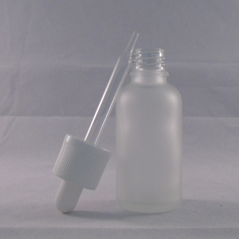 1oz 30ml clear frosted matte with dropper lid boston round glass dropper bottle