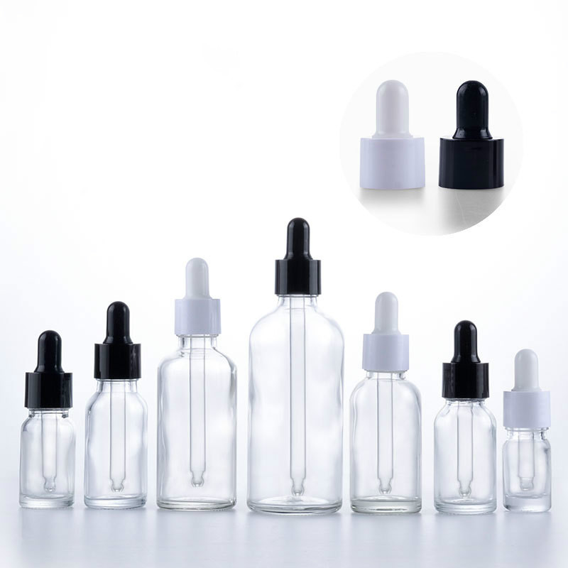 1oz 30ml clear glass dropper bottle with white childproof cap