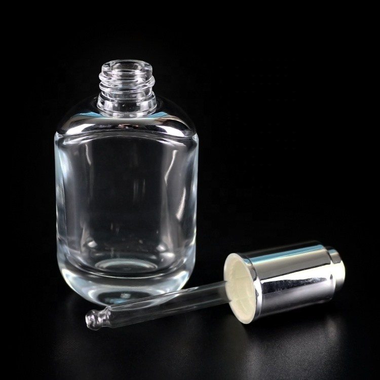 1oz 30ml clear glass push press dropper serum essence oil bottle with silver dropper
