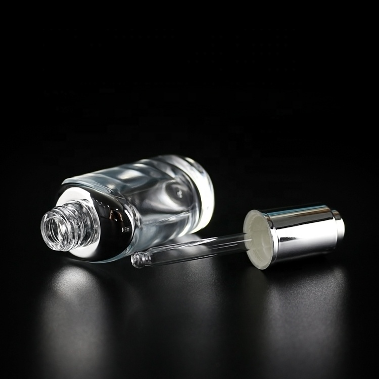 1oz 30ml clear glass push press dropper serum essence oil bottle with silver dropper