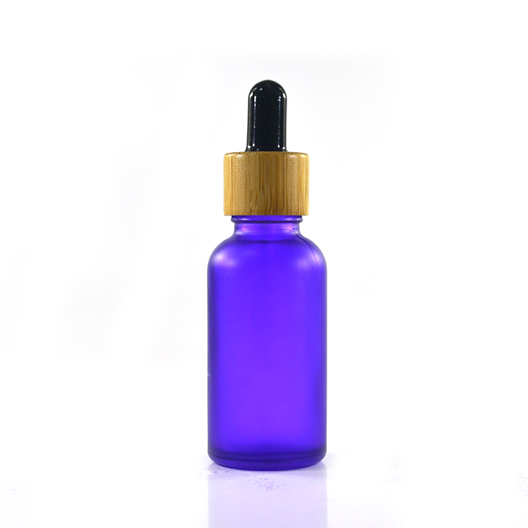 1oz 30ml colored pink frosted glass dropper oil bottle with bamboo screw cap