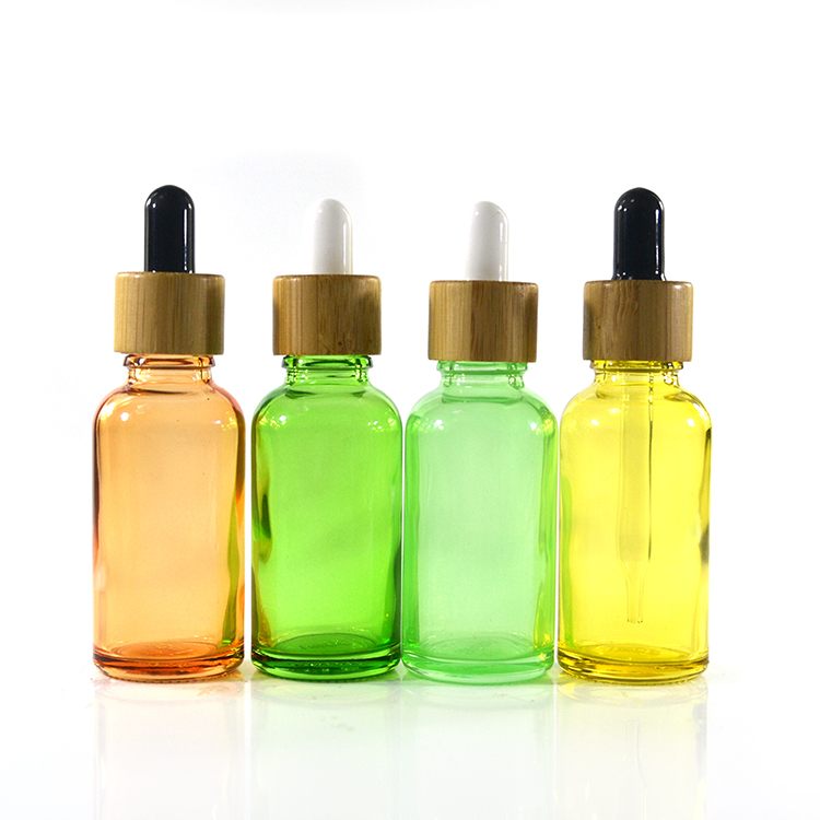 1oz 30ml colorful pink yellow blue purple black essential oil glass dropper bottle with bamboo cap