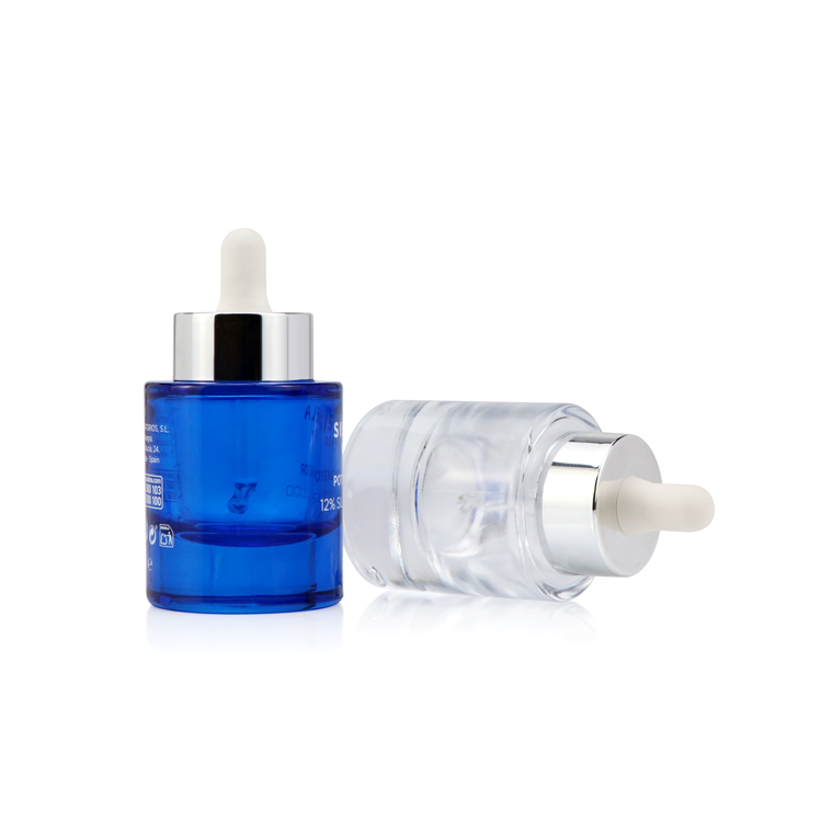 1oz/30ml custom logo silk-screen bule thick bottomed frosted dropper glass bottle designer cosmetic bottle