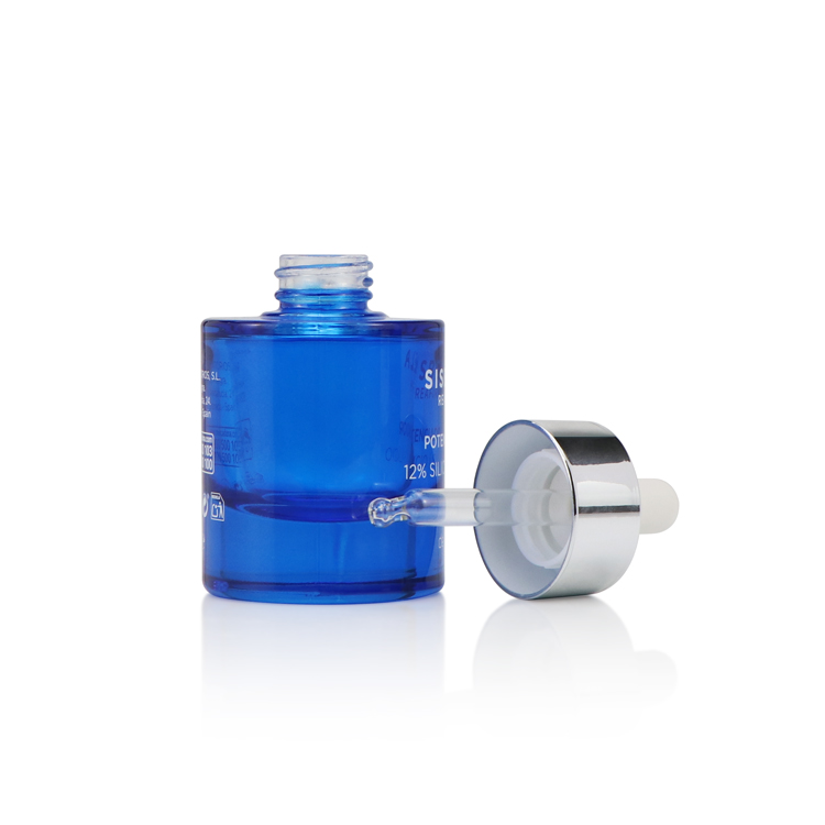 1oz/30ml custom logo silk-screen bule thick bottomed frosted dropper glass bottle designer cosmetic bottle