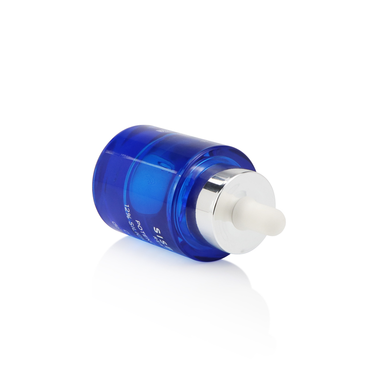 1oz/30ml custom logo silk-screen bule thick bottomed frosted dropper glass bottle designer cosmetic bottle