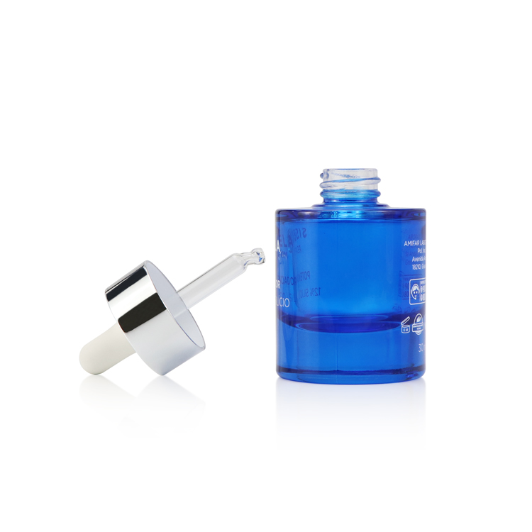 1oz/30ml custom logo silk-screen bule thick bottomed frosted dropper glass bottle designer cosmetic bottle