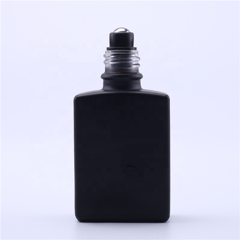 1oz 30ml essential oil roll on matte square black glass bottle with metal stainless roll balls