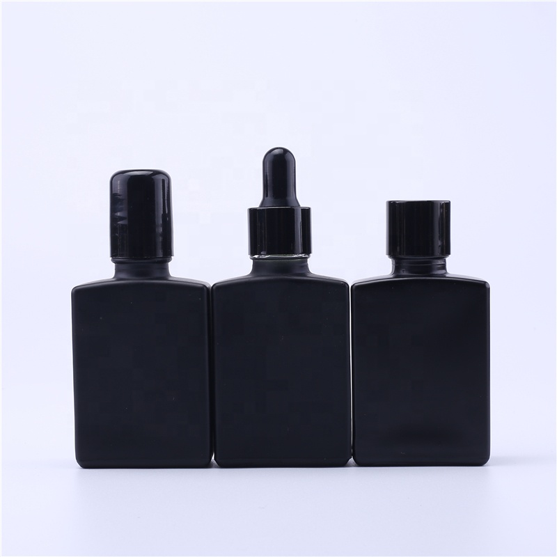 1oz 30ml essential oil roll on matte square black glass bottle with metal stainless roll balls