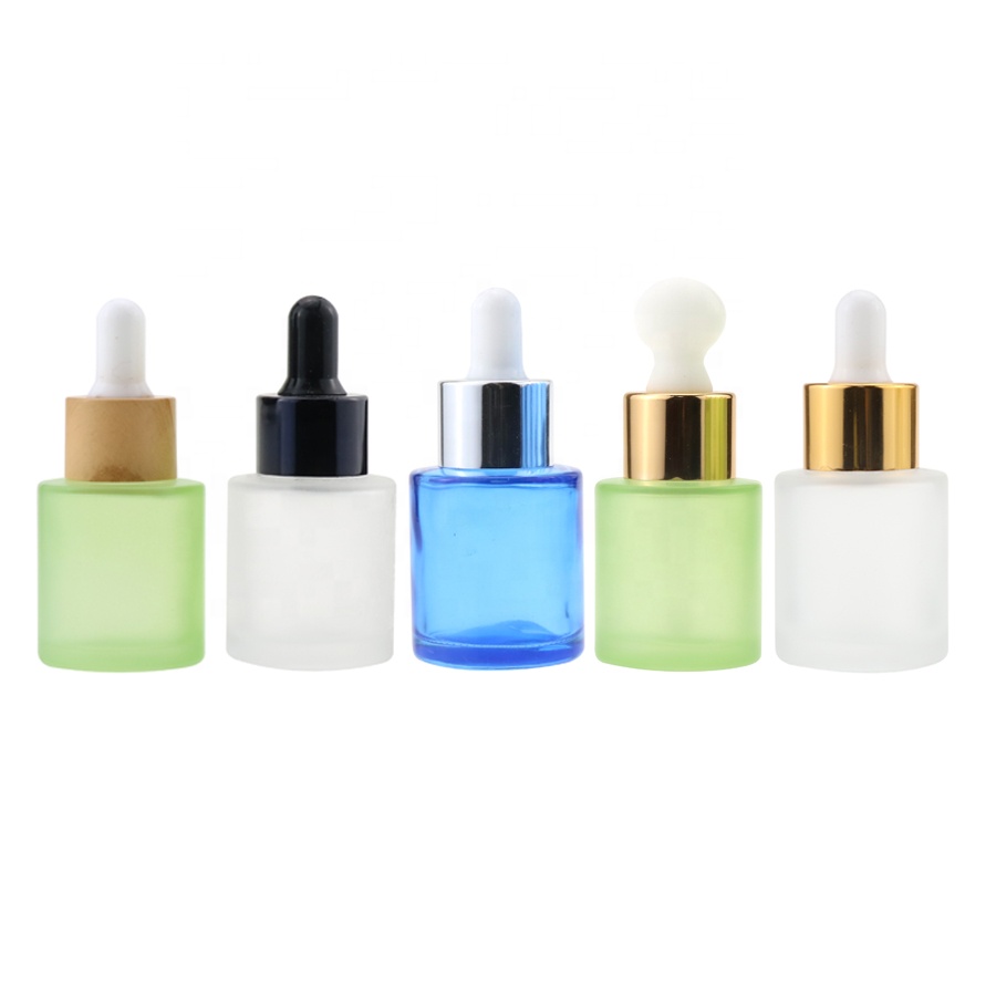 1oz 30ml flat shoulder cylinder glass dropper bottle for serum essential oil Amber clear frosted color