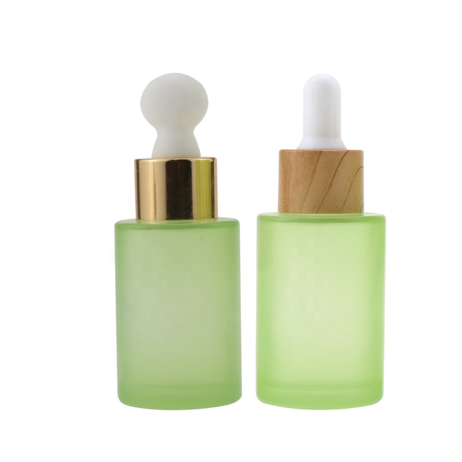1oz 30ml flat shoulder cylinder glass dropper bottle for serum essential oil Amber clear frosted color