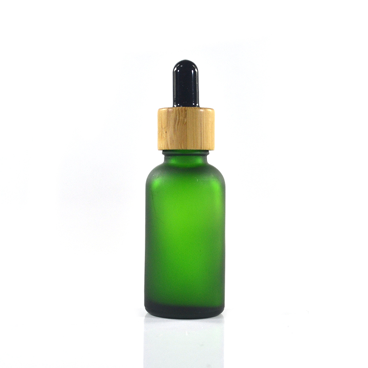 1oz 30ml frosted green blue amber clear essential oil glass dropper bottle with bamboo lid