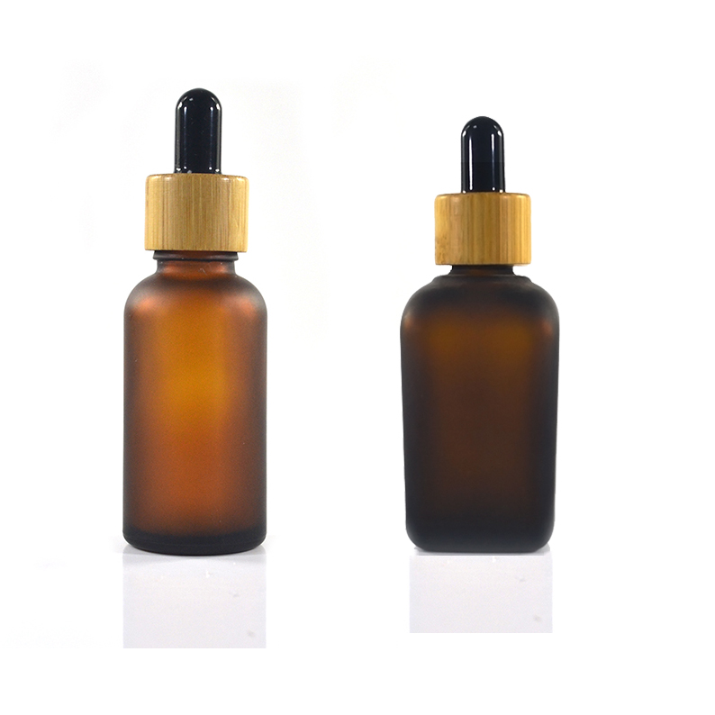 1oz 30ml frosted green blue amber clear essential oil glass dropper bottle with bamboo lid