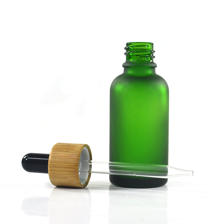 1oz 30ml frosted green blue amber clear essential oil glass dropper bottle with bamboo lid