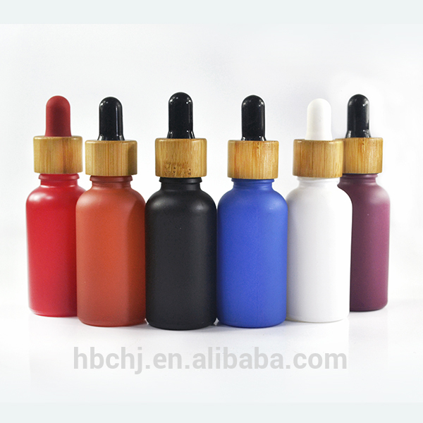 1oz 30ml matte black red white green blue purple glass dropper bottle with bamboo wood lid