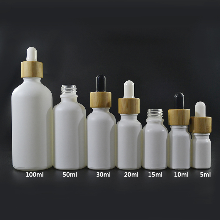 1oz 30ml oil matt frosted black glass dropper bottle with bamboo screw cap and rubber top with pipette