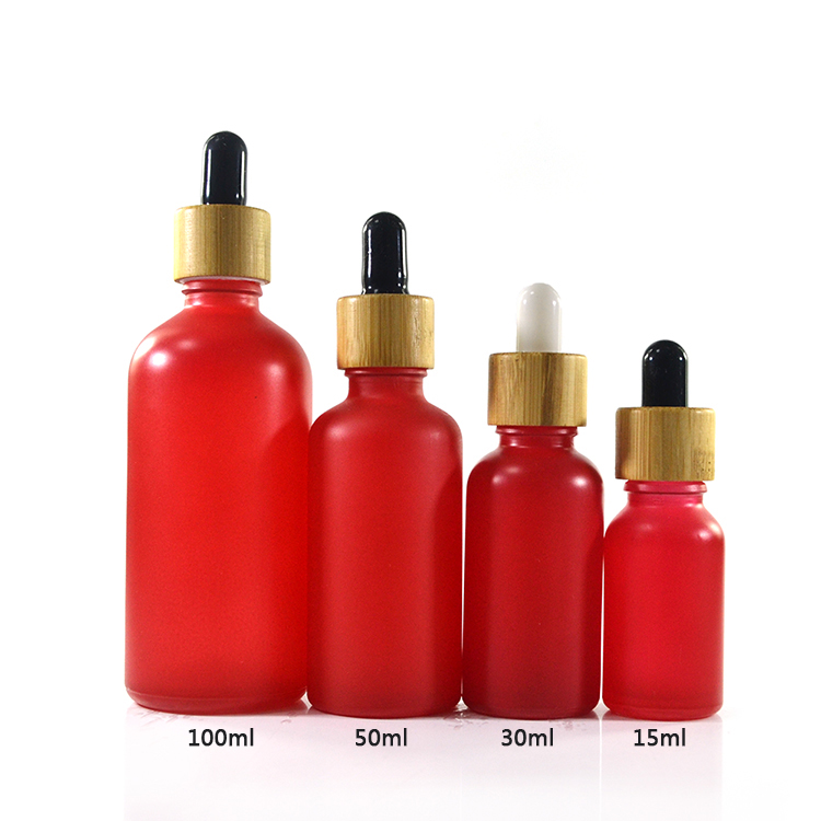 1oz 30ml oil matt frosted black glass dropper bottle with bamboo screw cap and rubber top with pipette