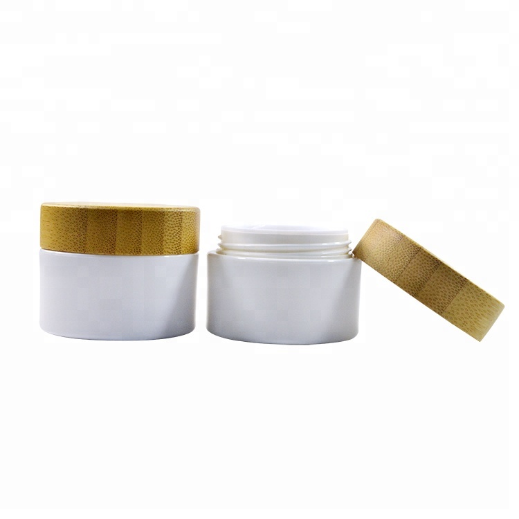 1oz 3oz  4oz 5oz 8oz 250ml luxury bamboo lid cosmetic cream jar white double wall PP plastic jar 15g 30g 50g 100g 150g 200g 250g