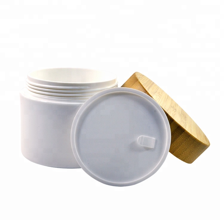 1oz 3oz 4oz 5oz 8oz 250ml luxury bamboo lid cosmetic cream jar white double wall PP plastic jar 15g 30g 50g 100g 150g 200g 250g