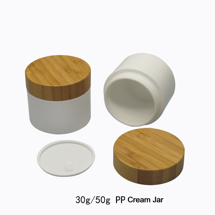1oz 3oz 4oz 5oz 8oz 250ml luxury bamboo lid cosmetic cream jar white double wall PP plastic jar 15g 30g 50g 100g 150g 200g 250g