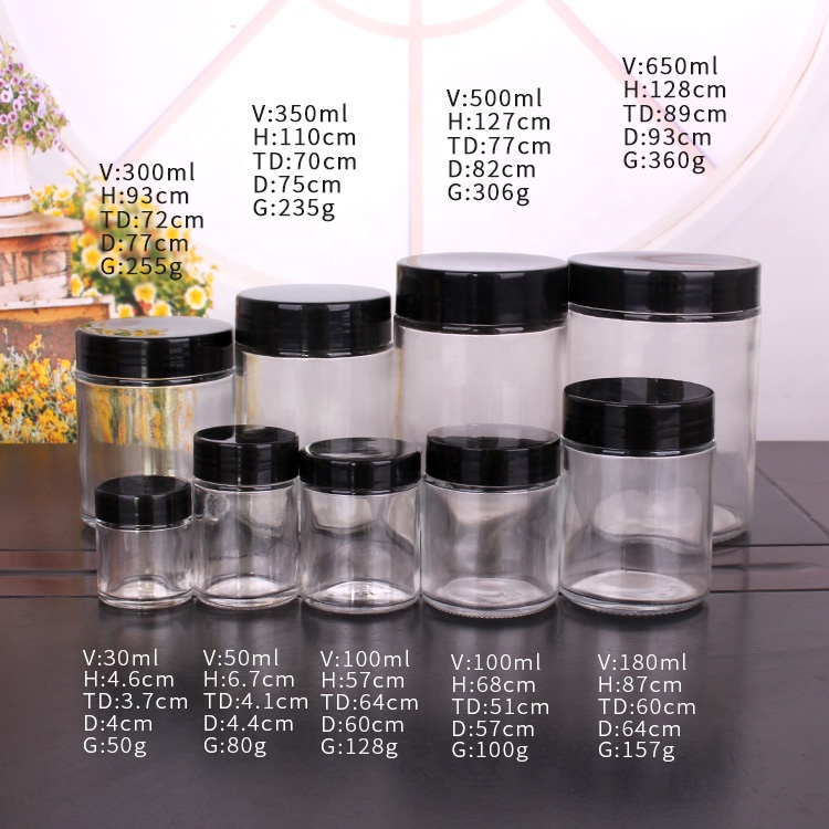 1oz 3oz 6 oz 12 oz 16oz 26oz wide mouth round Glass Jar with Lids Food Storage Jar