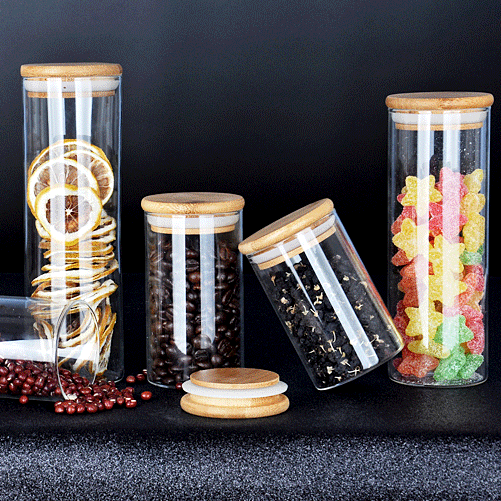 1oz 3oz 6 oz Glass Storage Jar With Bamboo Lid For Tube Shaped Glass Storage Jar For Glass Spice Jar With Wooden Lid