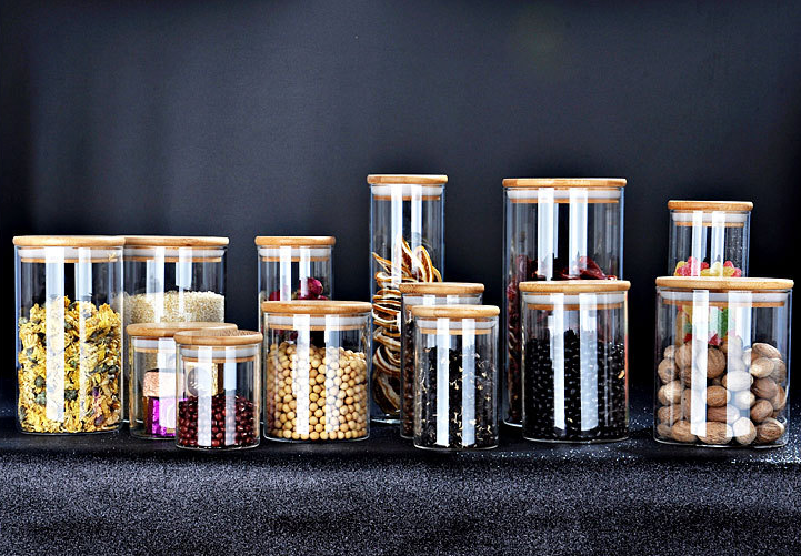 1oz 3oz 6 oz Glass Storage Jar With Bamboo Lid For Tube Shaped Glass Storage Jar For Glass Spice Jar With Wooden Lid