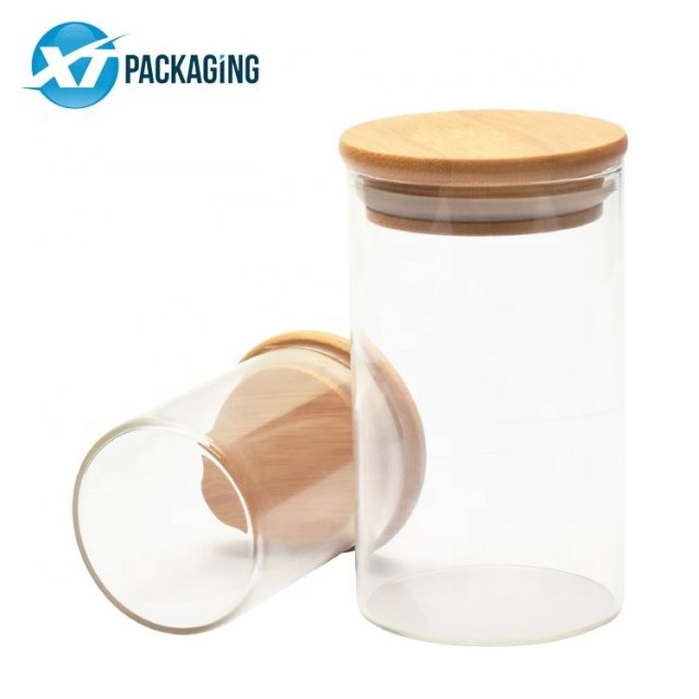 1oz 5oz Bamboo Lid Storage Glass Jars With Wooden Lid Suction Container Jars For Candle