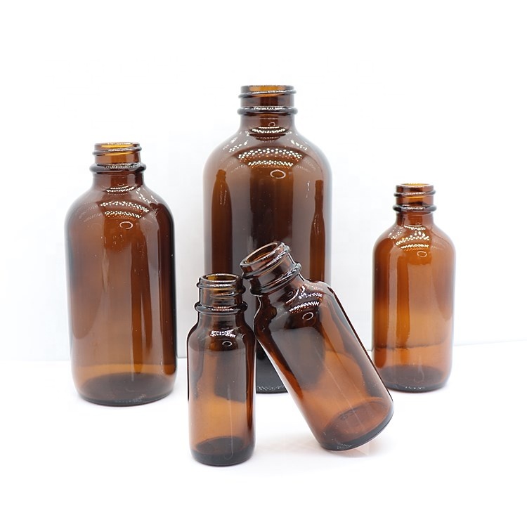 1oz Amber Boston Round Bottle 1/2oz Boston Glass Bottle 15ml 30ml 60ml 120ml For Liquid Medicine Packing