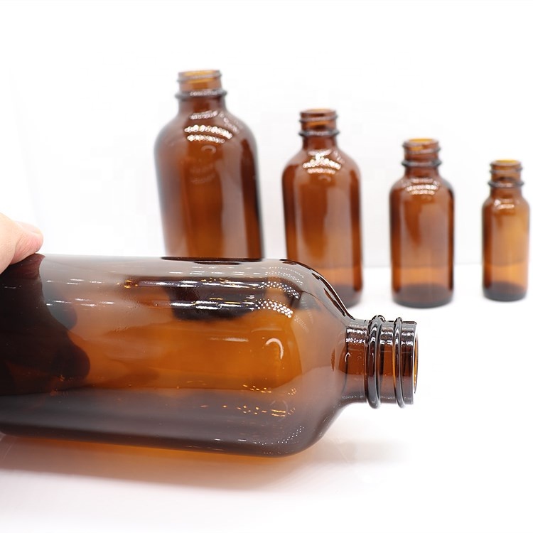 1oz Amber Boston Round Bottle 1/2oz Boston Glass Bottle 15ml 30ml 60ml 120ml For Liquid Medicine Packing
