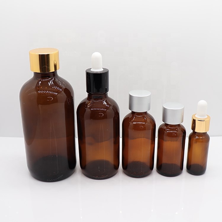 1oz Amber Boston Round Bottle 1/2oz Boston Glass Bottle 15ml 30ml 60ml 120ml For Liquid Medicine Packing