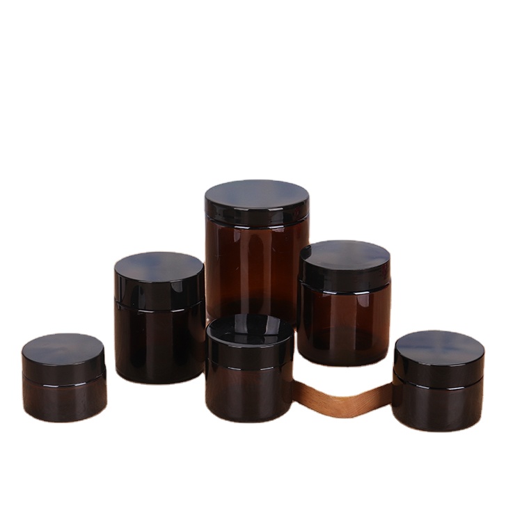 1oz Amber Straight Sided Glass Jar With Black Plastic Cap Lid Inner Liner