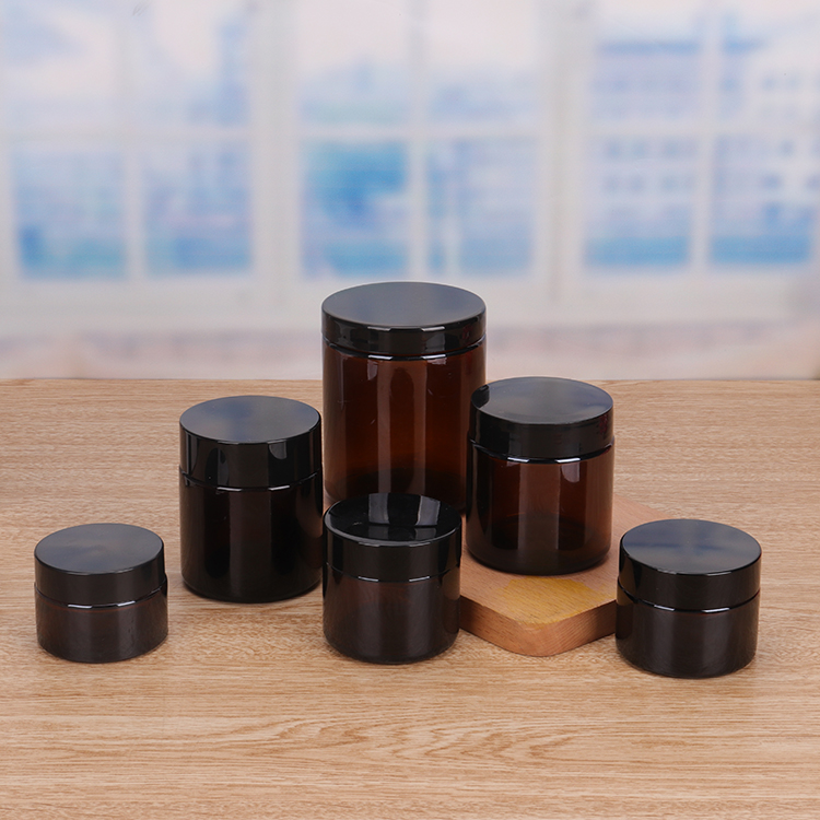 1oz Amber Straight Sided Glass Jar With Black Plastic Cap Lid Inner Liner