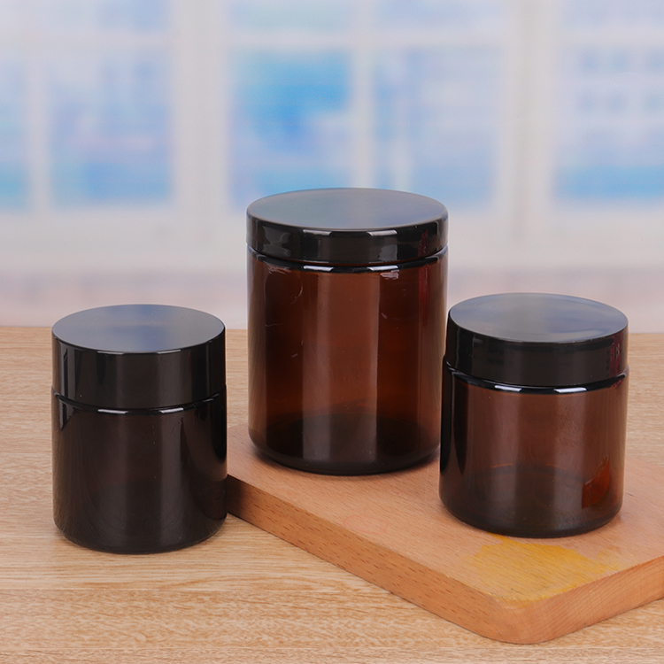 1oz Amber Straight Sided Glass Jar With Black Plastic Cap Lid Inner Liner