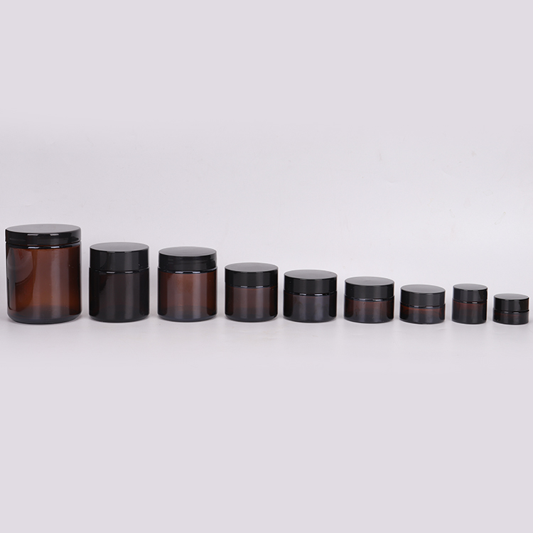 1oz Amber Straight Sided Glass Jar With Black Plastic Cap Lid Inner Liner